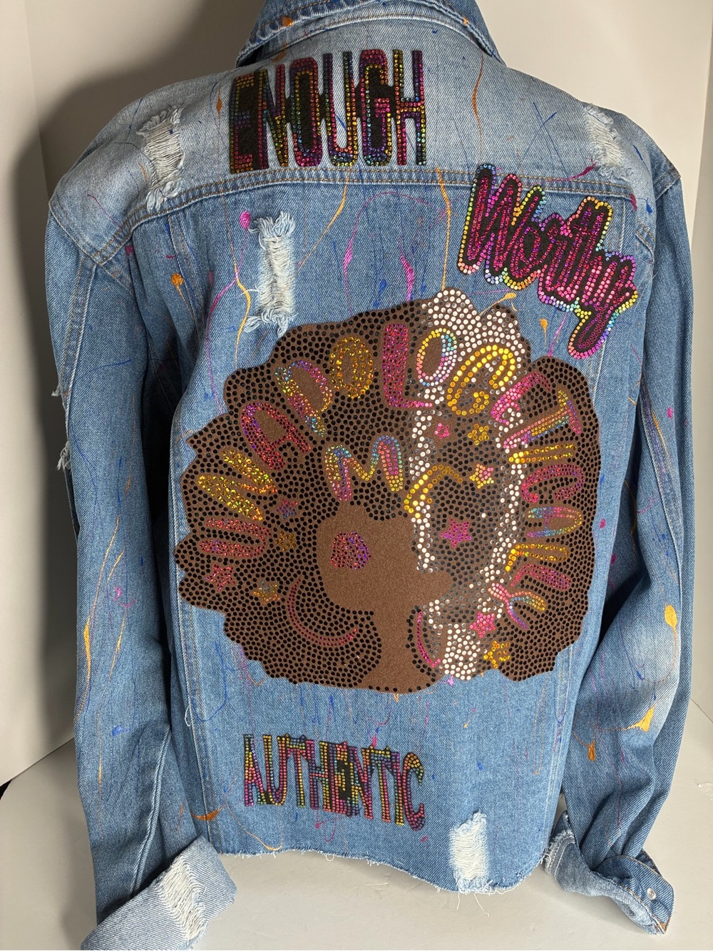 Custom Affirmation Denim Jacket with Multicolor patches